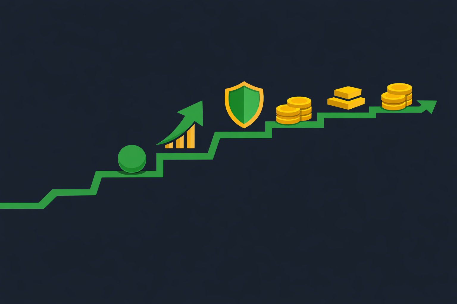 Minimalist illustration showing a stock chart with multiple option strategy layers building on each other in WSY green palette