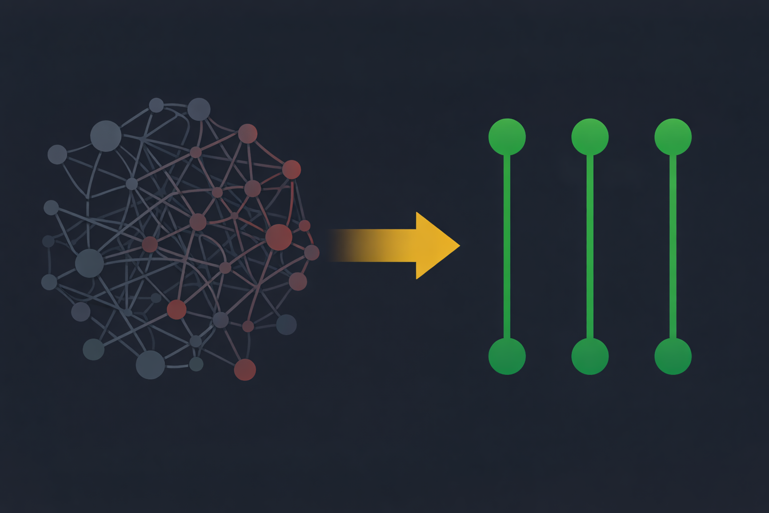 Minimalist illustration showing a tangled web of interconnected options being simplified into clean parallel lines in WSY palette
