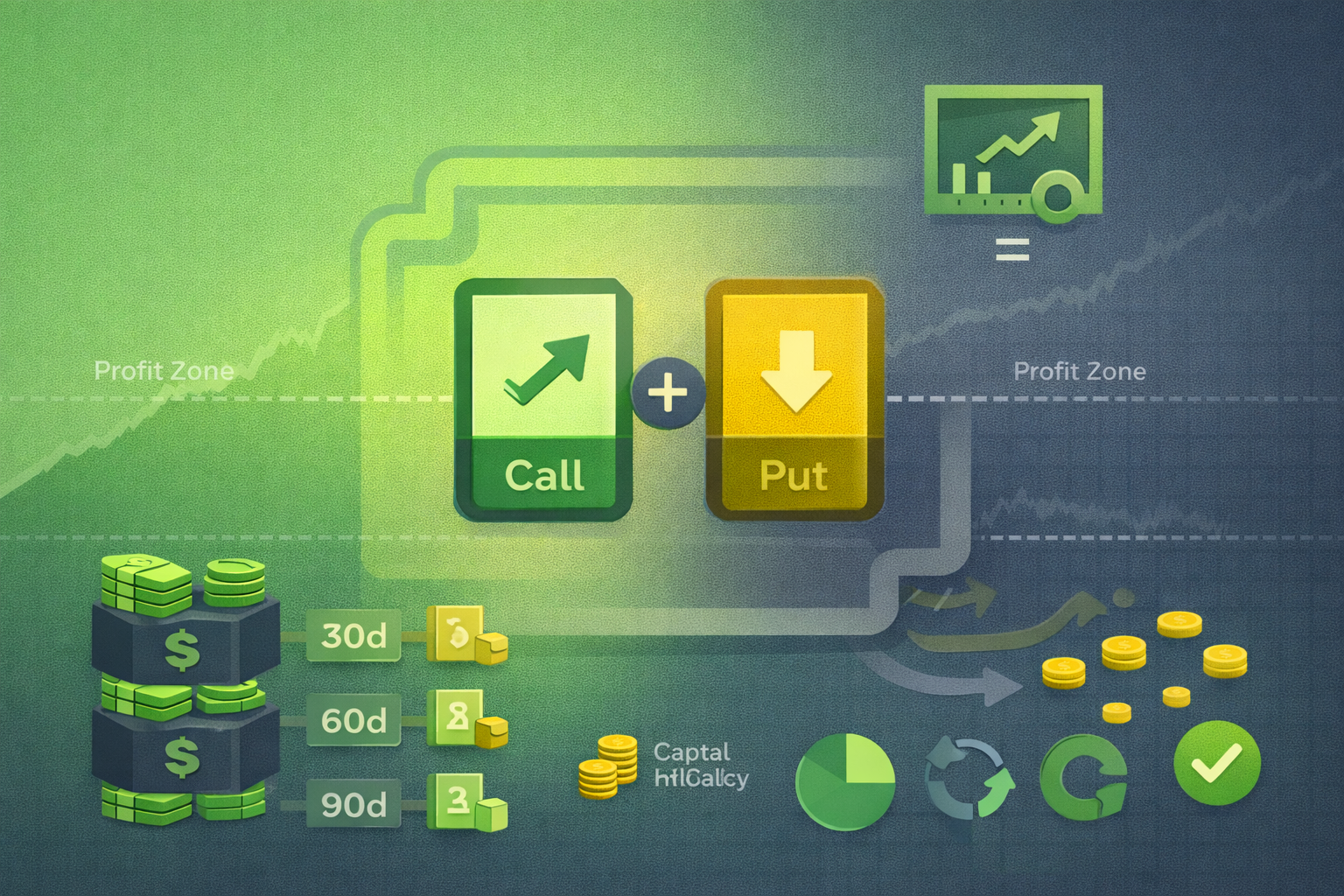 Minimalist illustration showing options creating equivalent stock exposure in WSY green palette