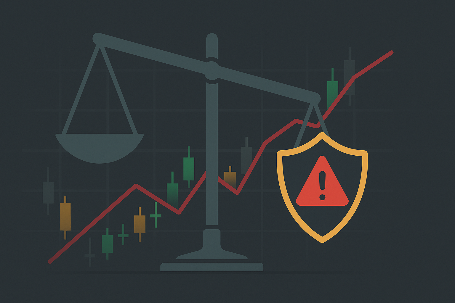 Warning symbol with leverage scales tipping towards risk in WSY red and gray palette