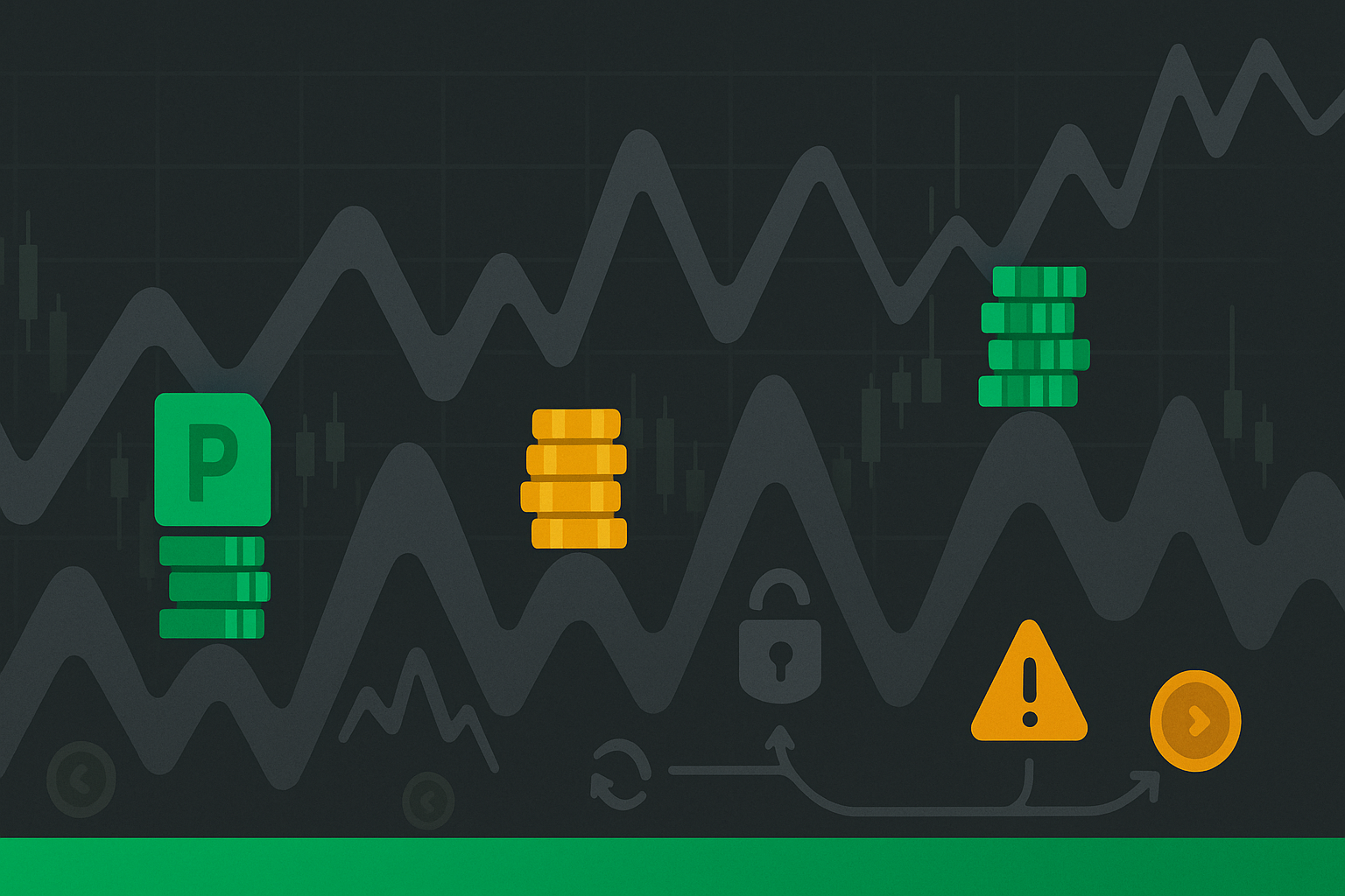 Minimalist illustration showing waves or volatility spikes with premium collection opportunities in WSY green palette