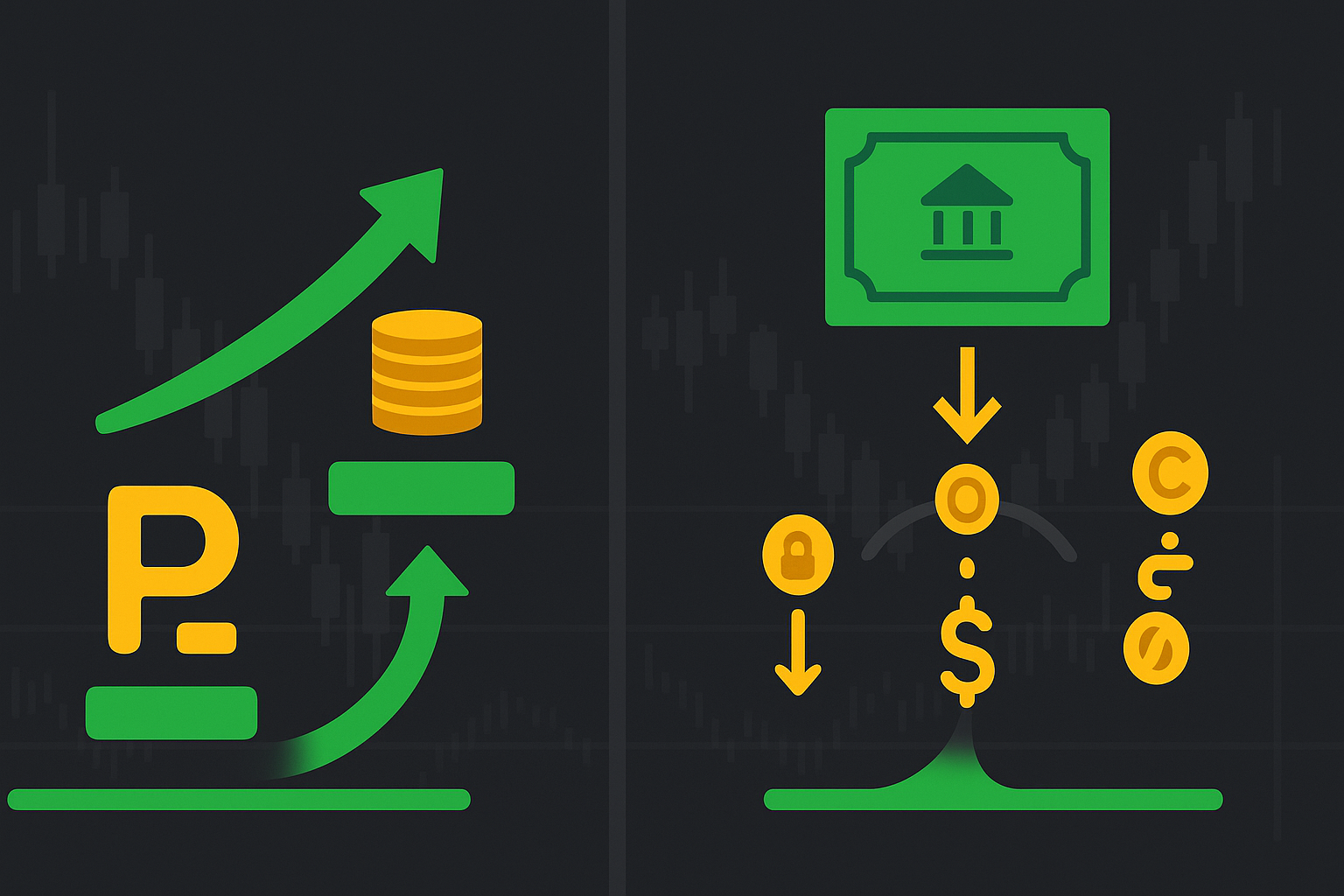 Minimalist illustration showing two parallel paths representing puts and calls strategies in WSY green palette