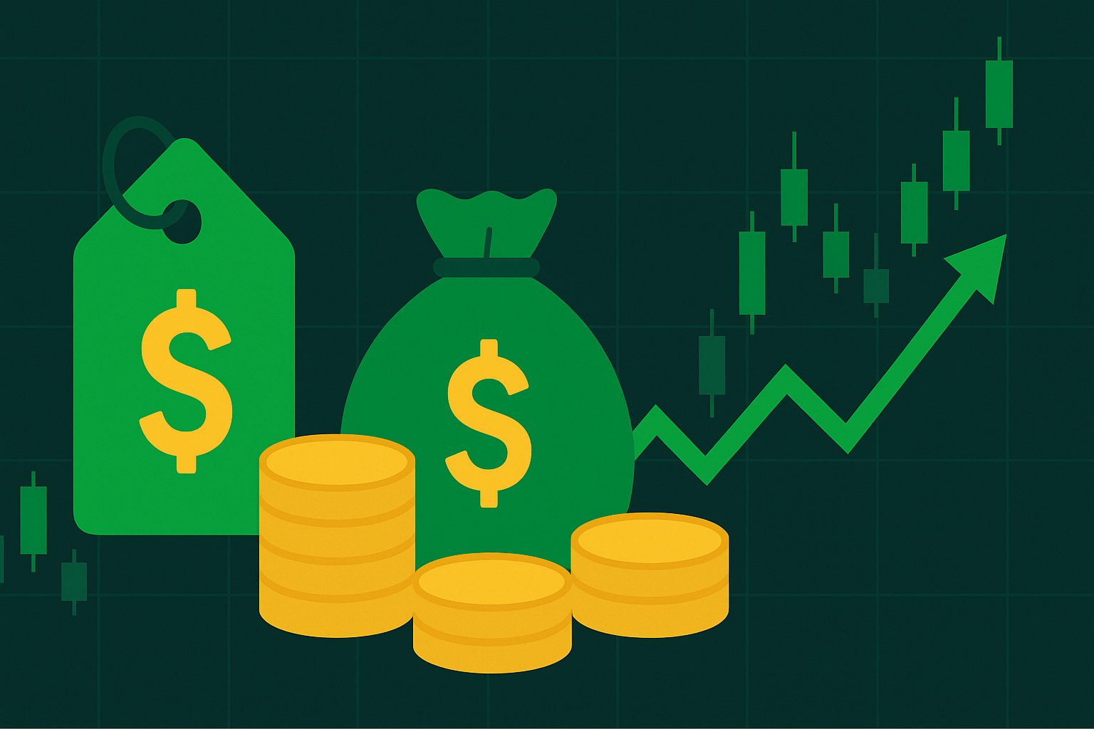 Minimalist illustration showing a discount tag attached to a quality business symbol in WSY green palette