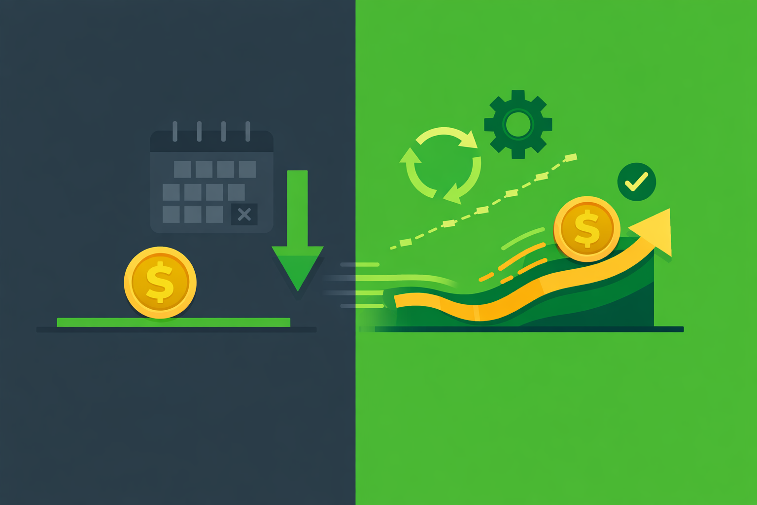 Minimalist illustration showing static versus dynamic adjustment paths in WSY green palette with motion indicators