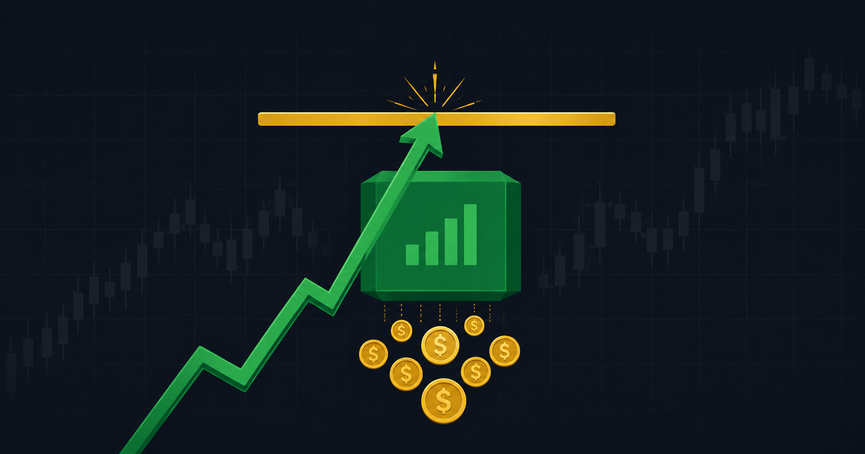 Upward market arrow stopped by an options ceiling above an ETF