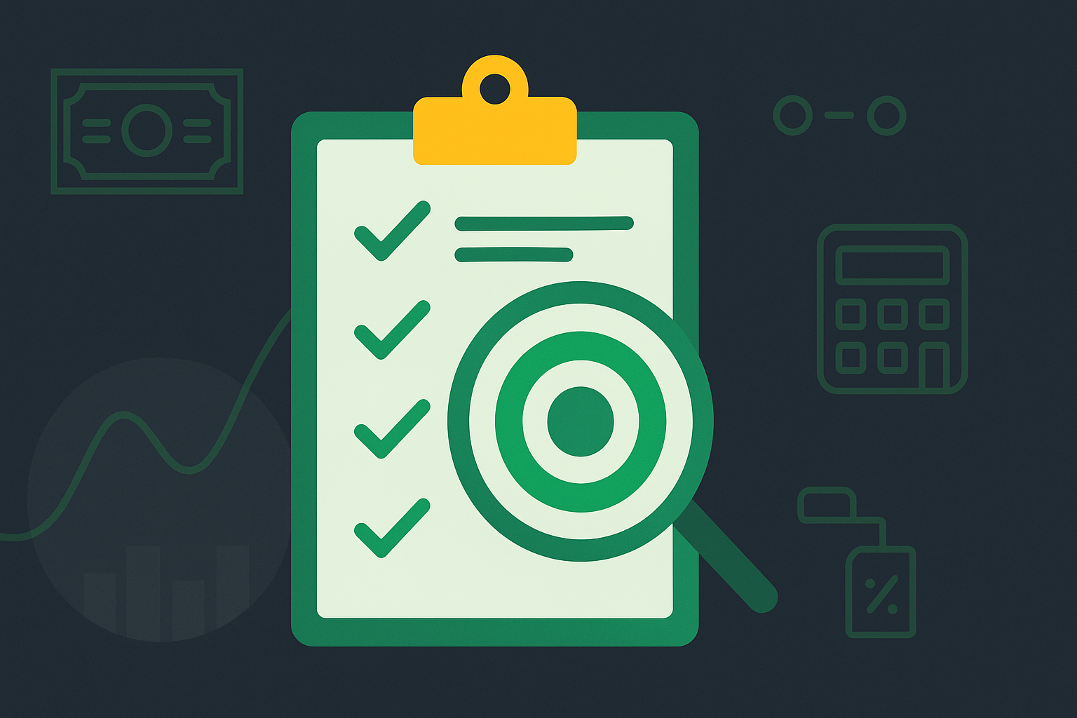 Minimalist illustration showing a checklist with checkmarks for covered call decision process in WSY palette
