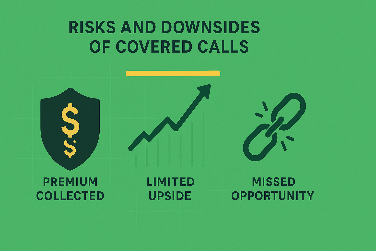 Minimalist illustration showing capped upside with covered calls in WSY green and gold palette