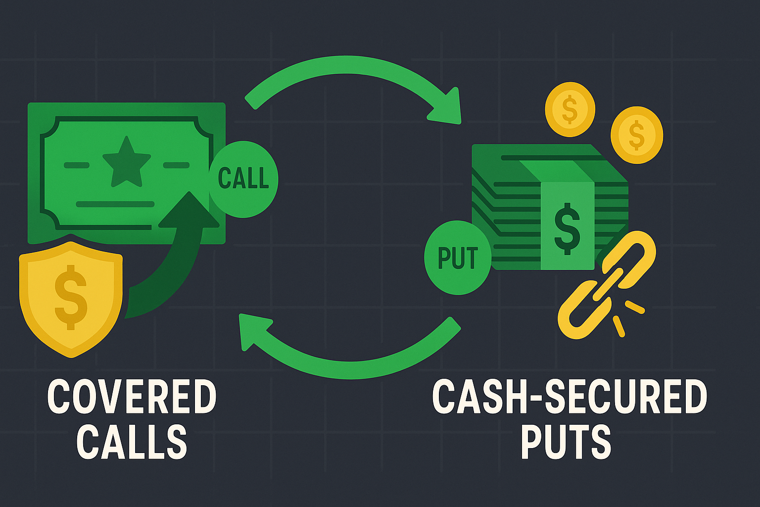 Side-by-side comparison of covered calls and cash-secured puts strategies in WSY palette