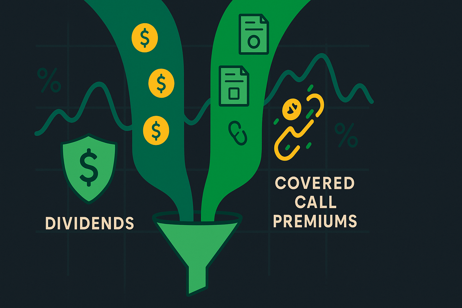 Minimalist comparison of covered call premiums versus dividend income in WSY green palette