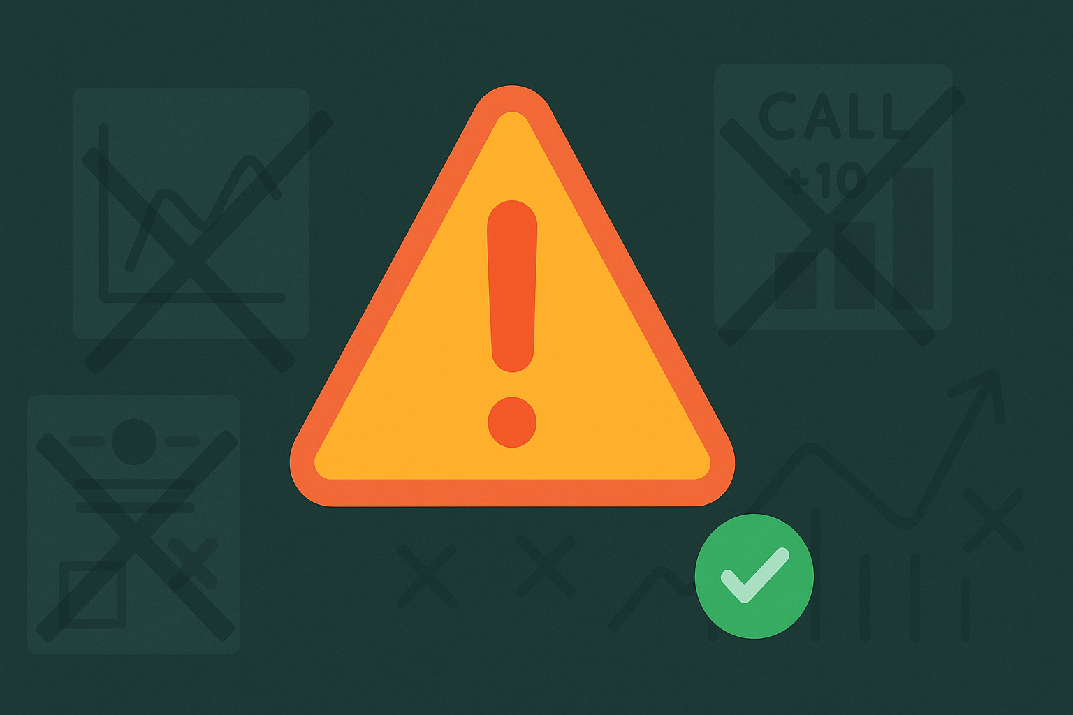 Minimalist illustration showing warning signs and stop signals for covered call strategy in WSY palette