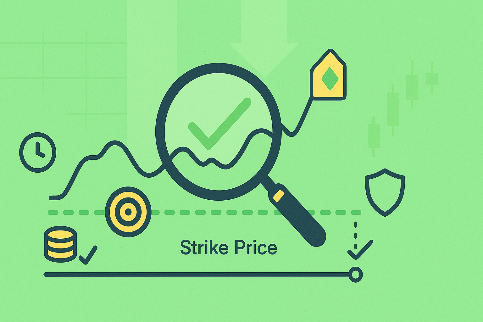 Minimalist illustration showing a target price below a stock chart representing put strike selection
