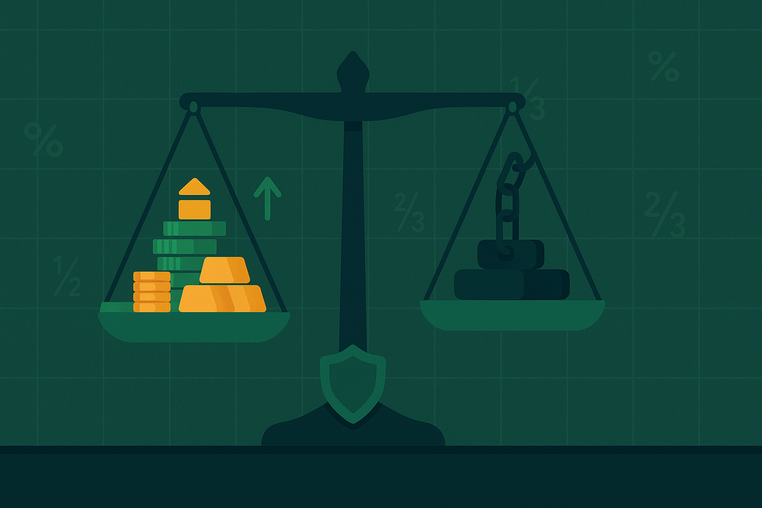 Minimalist illustration showing a balance scale with debt and assets, representing financial health analysis