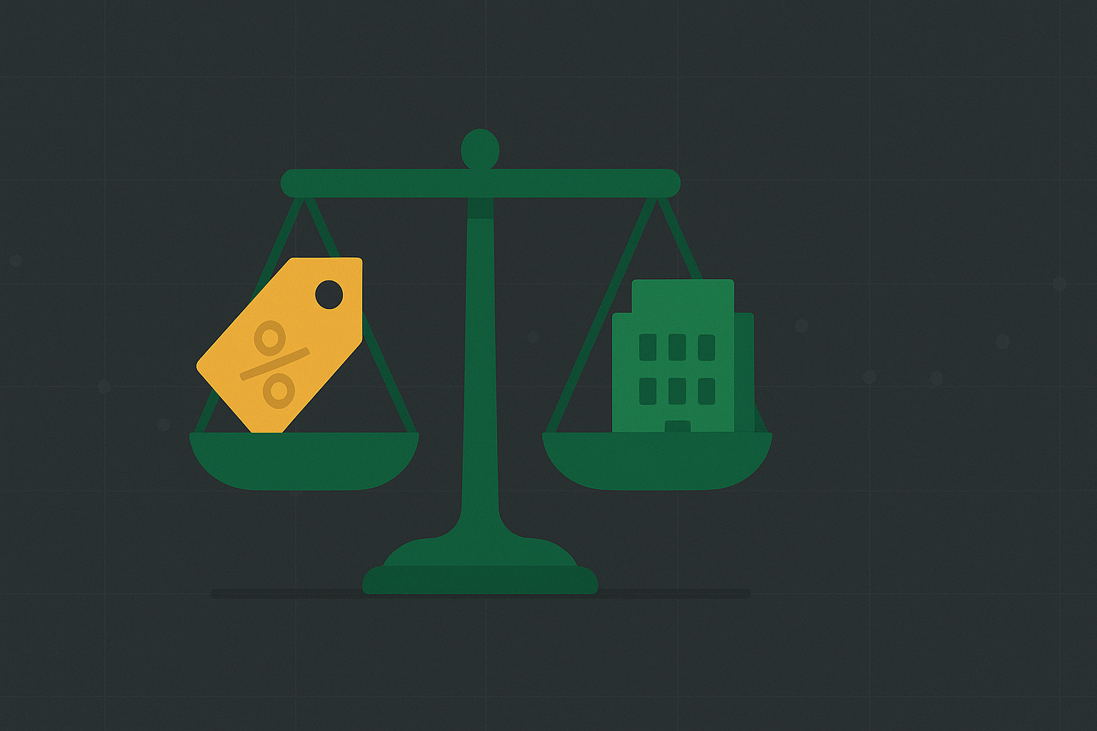 Minimalist illustration of a scale balancing price and value