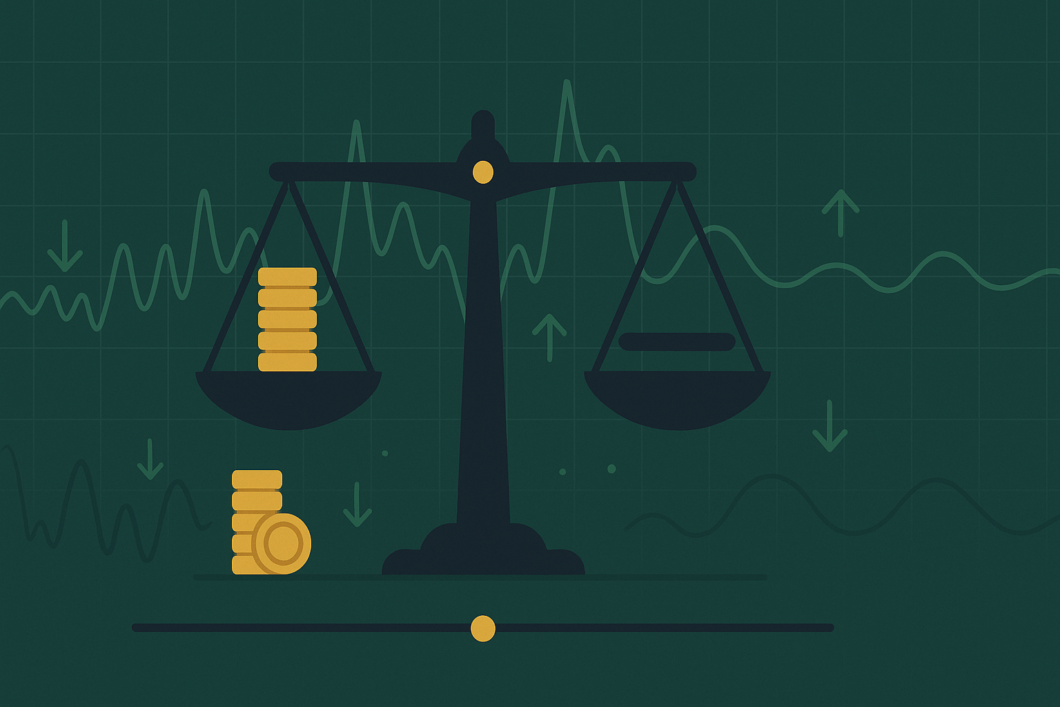 Minimalist illustration showing a funnel filtering stocks with various criteria symbols