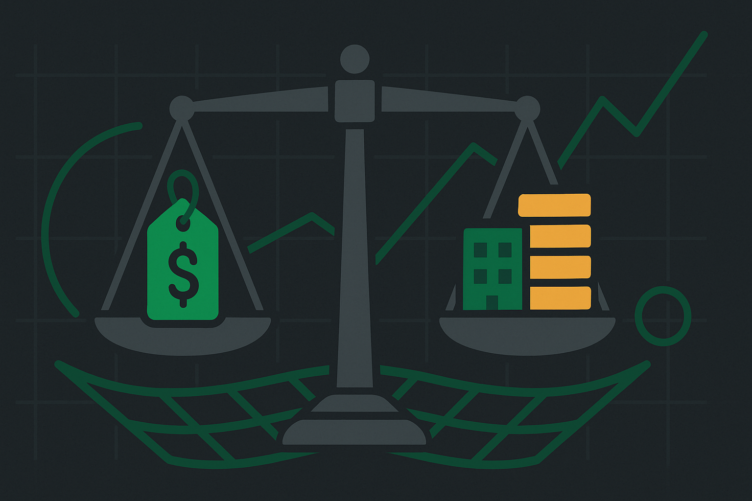 Minimalist illustration of price-to-earnings relationship with ratio scales in WSY palette