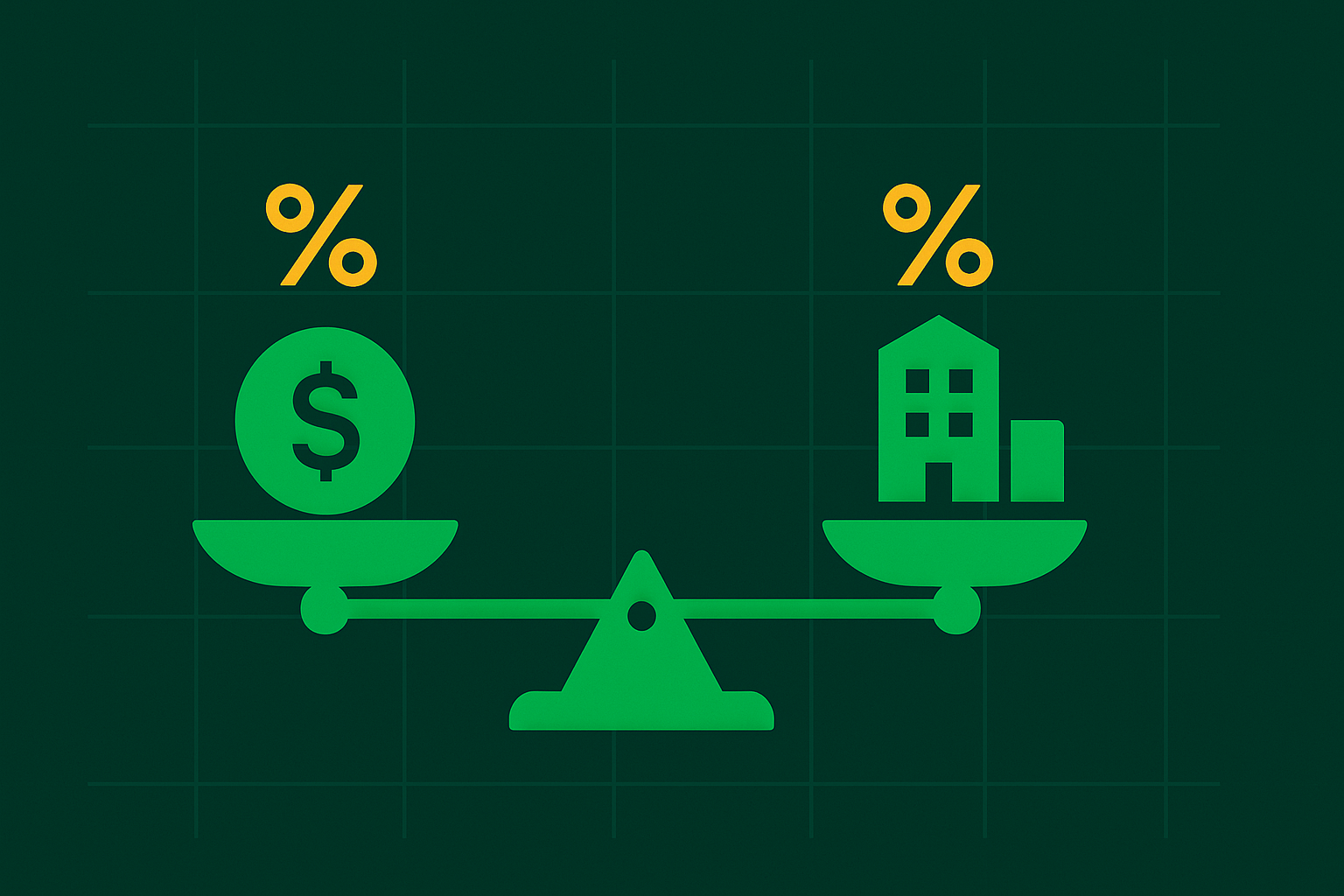 Minimalist illustration showing ROE and ROA metrics with balance scales and asset symbols in WSY green and gold palette
