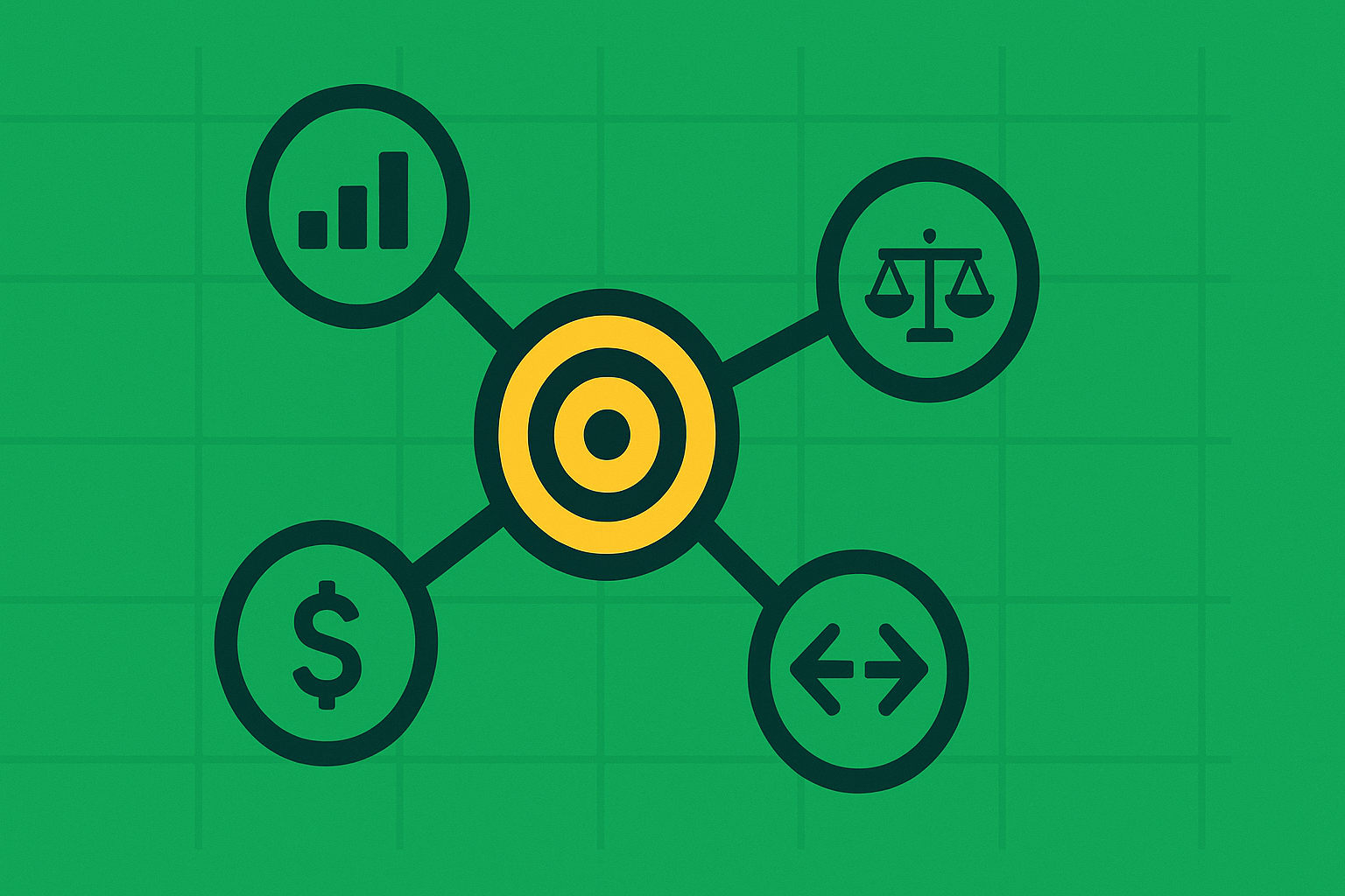 Minimalist illustration showing interconnected valuation models working together, representing a comprehensive framework for stock analysis