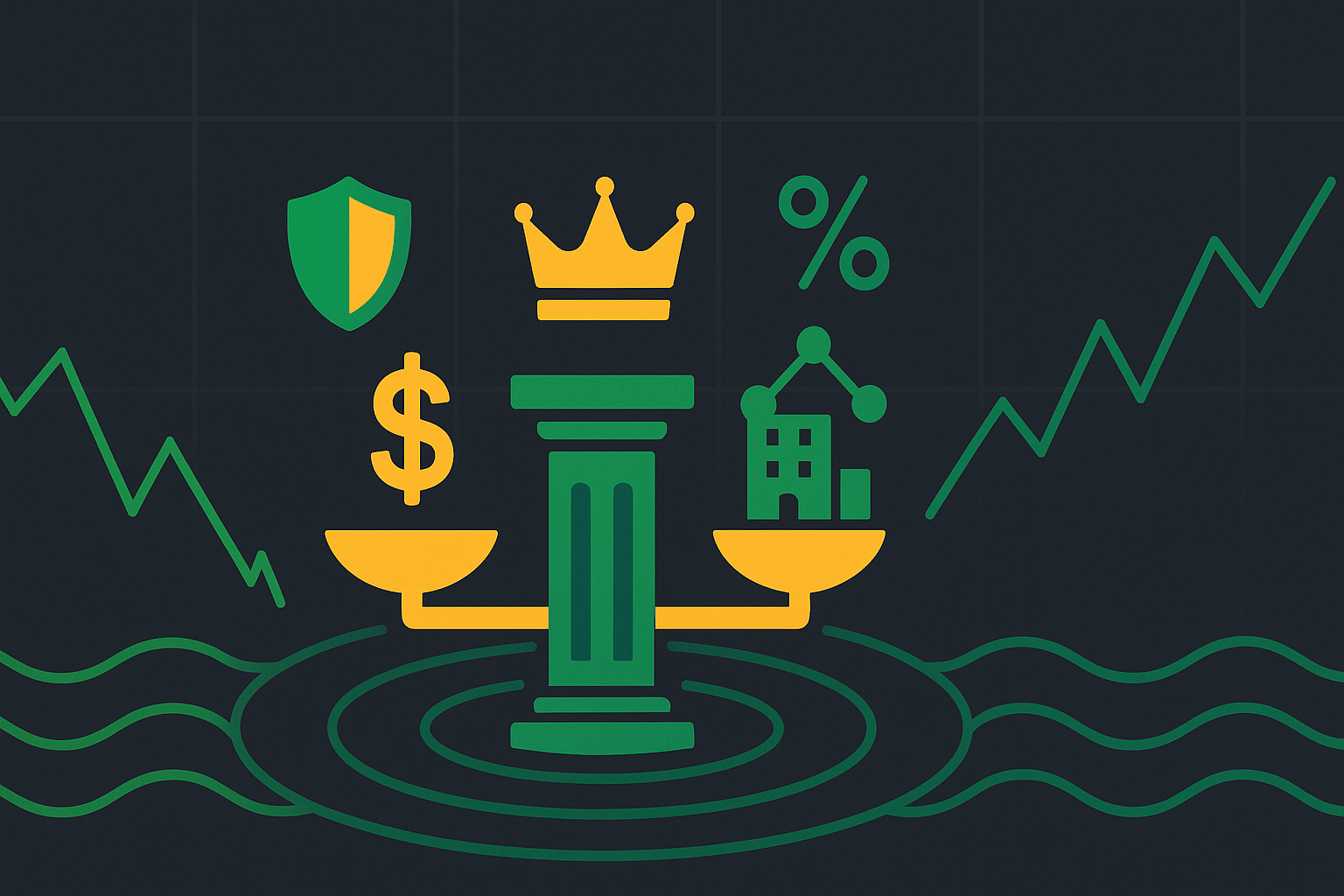 Minimalist illustration showing a strong foundation with enduring qualities symbolized in WSY green and gold palette