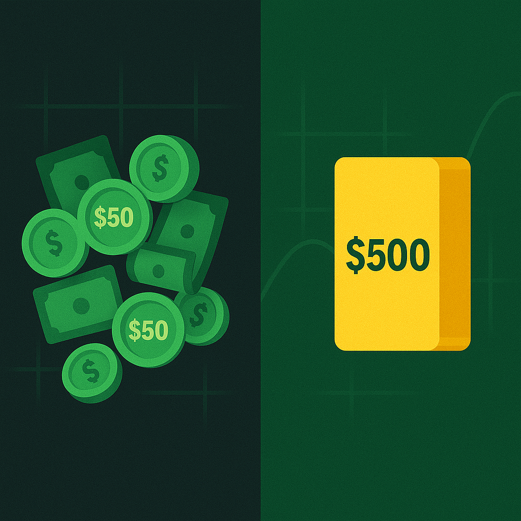 Comparing a $500 and $50 stock to show that share price doesn’t equal value