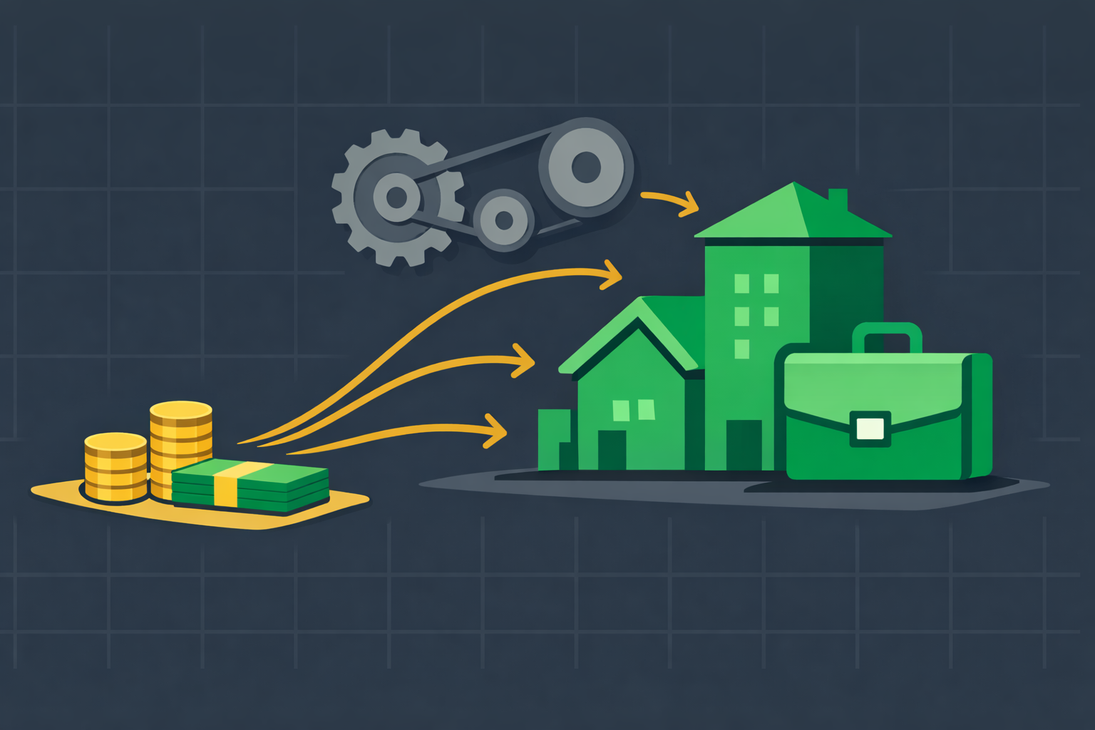 Minimalist illustration of leverage mechanics showing small input controlling larger output in WSY green palette