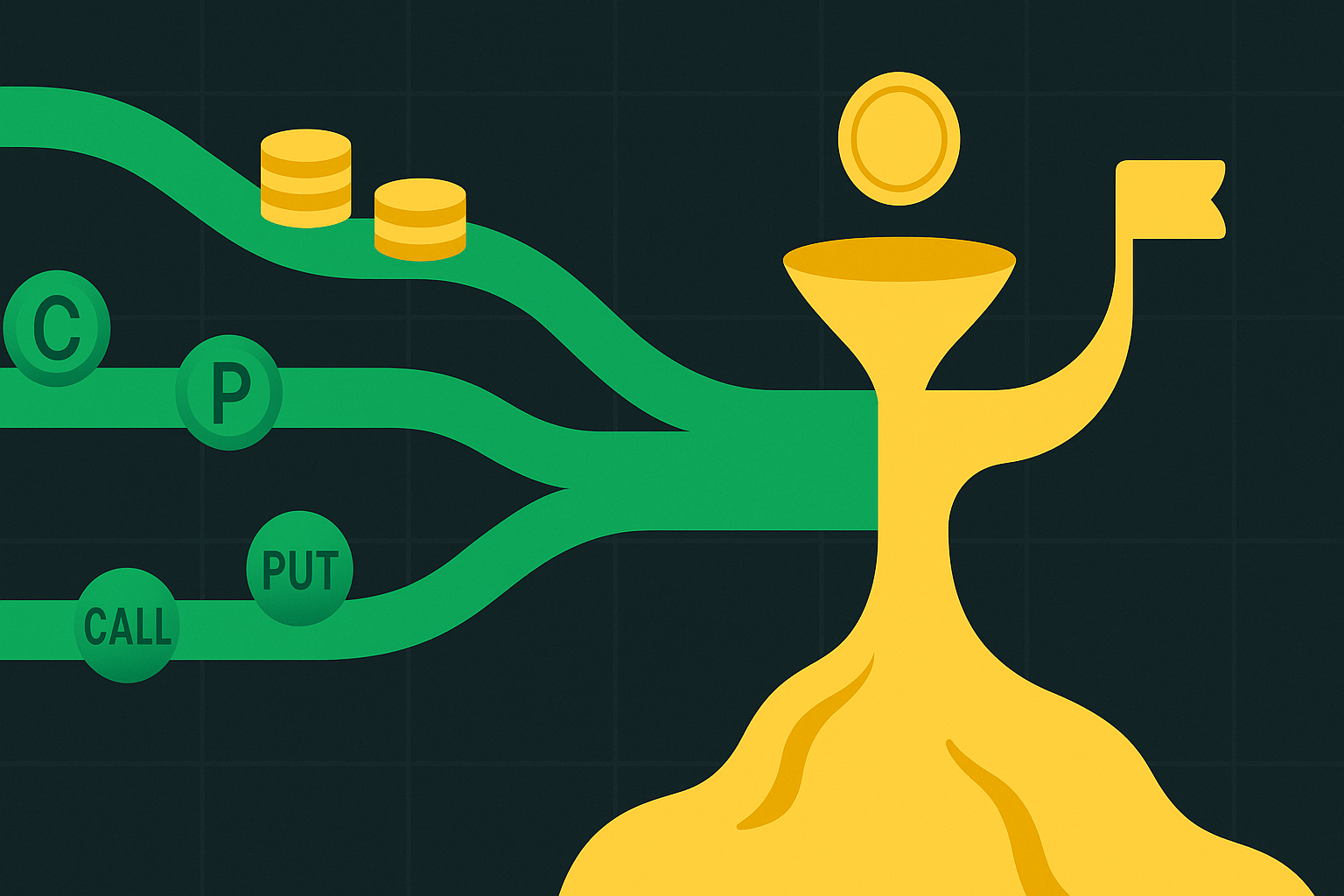Minimalist illustration showing multiple income streams converging into one flow using WSY green and gold palette