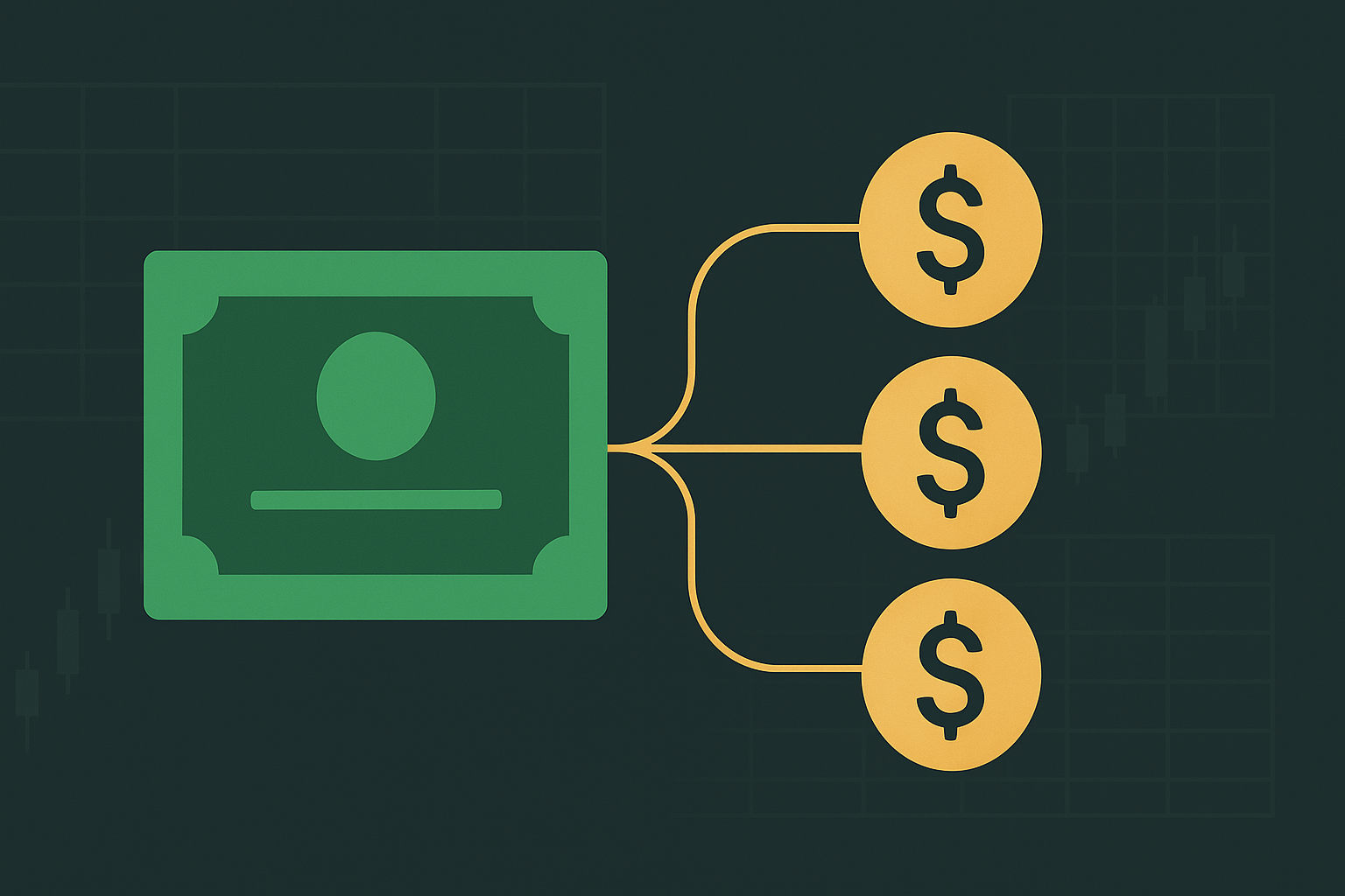 Minimalist illustration showing stock ownership generating income through covered call premiums in WSY green and gold palette