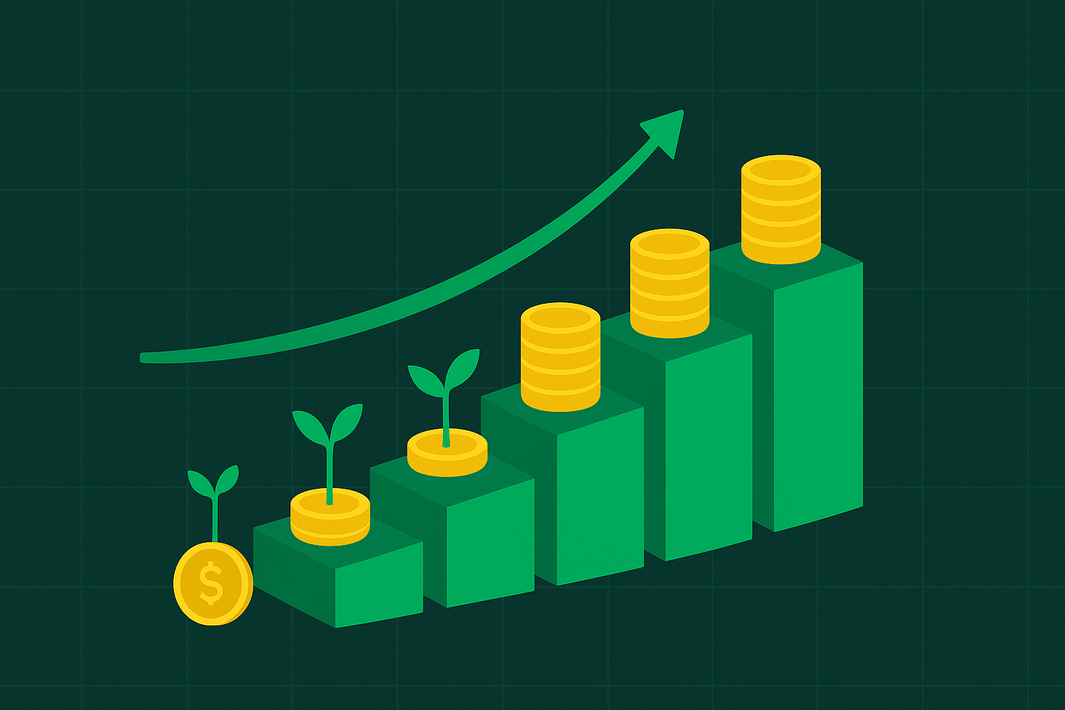 Minimalist illustration showing three market environments with income opportunities in each in WSY green and gold palette