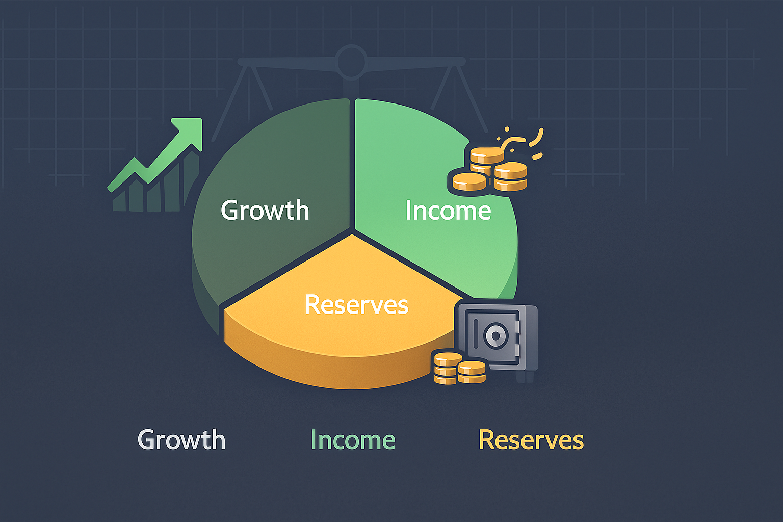 Minimalist illustration of portfolio segments showing income strategy allocation in WSY green and gold palette