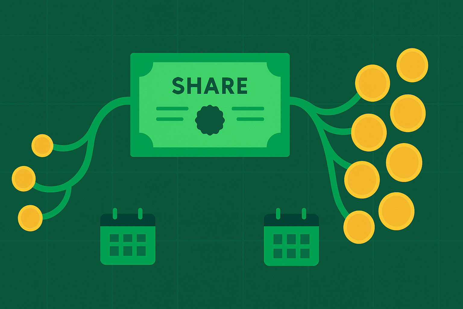 Minimalist illustration showing option premiums flowing like dividend income streams in WSY green and gold palette