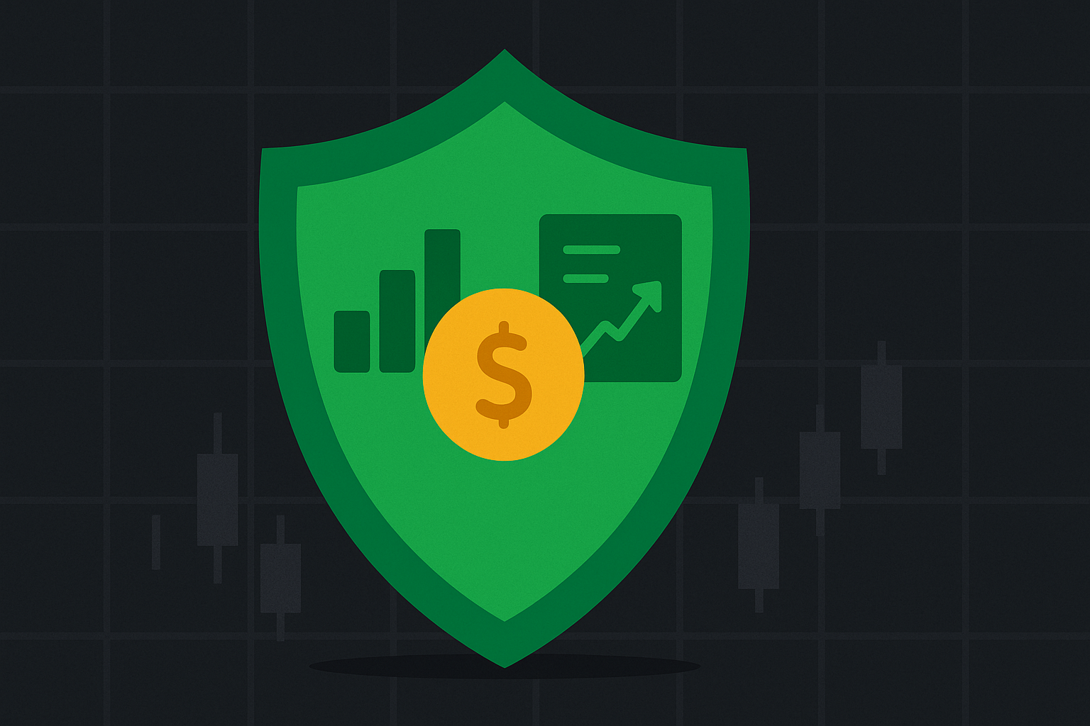 Minimalist illustration showing a shield protecting stock holdings with options overlay