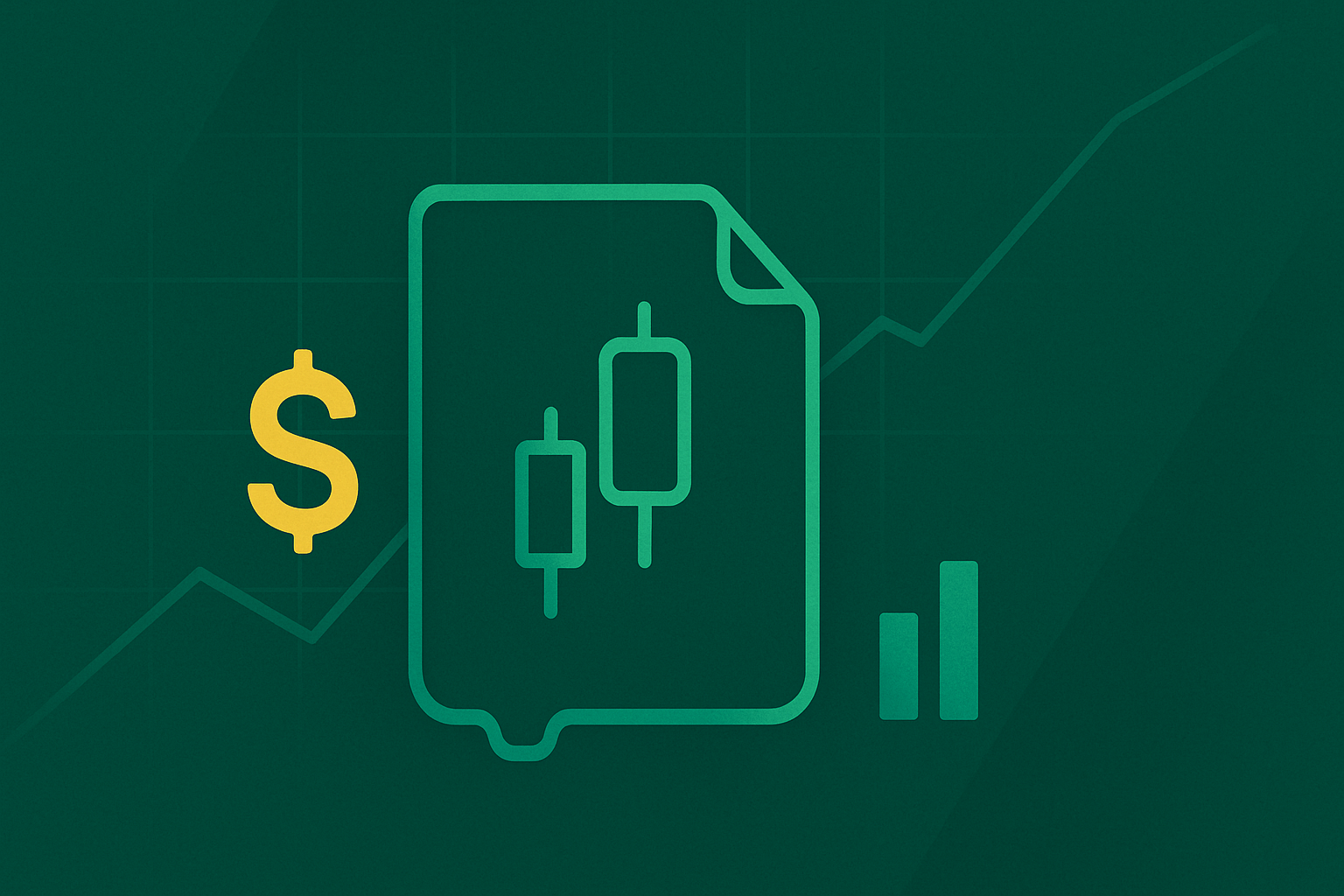 Minimalist illustration of options contract with candlestick chart