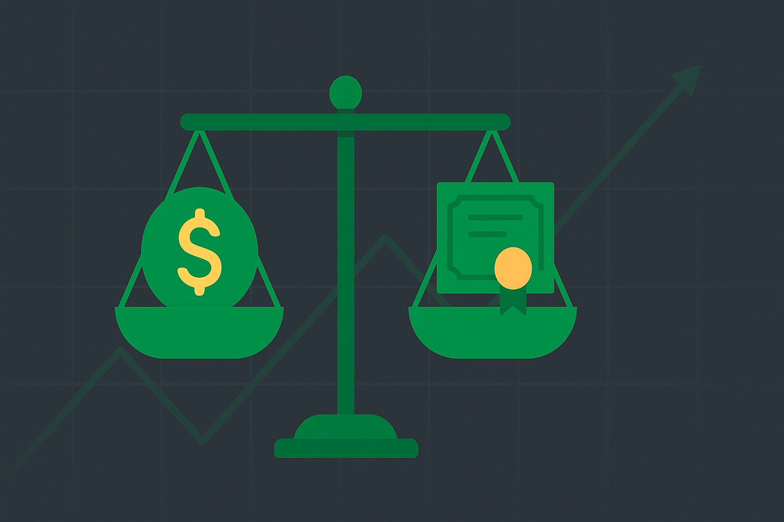 Minimalist illustration of a scale weighing price vs intrinsic value in value investing.