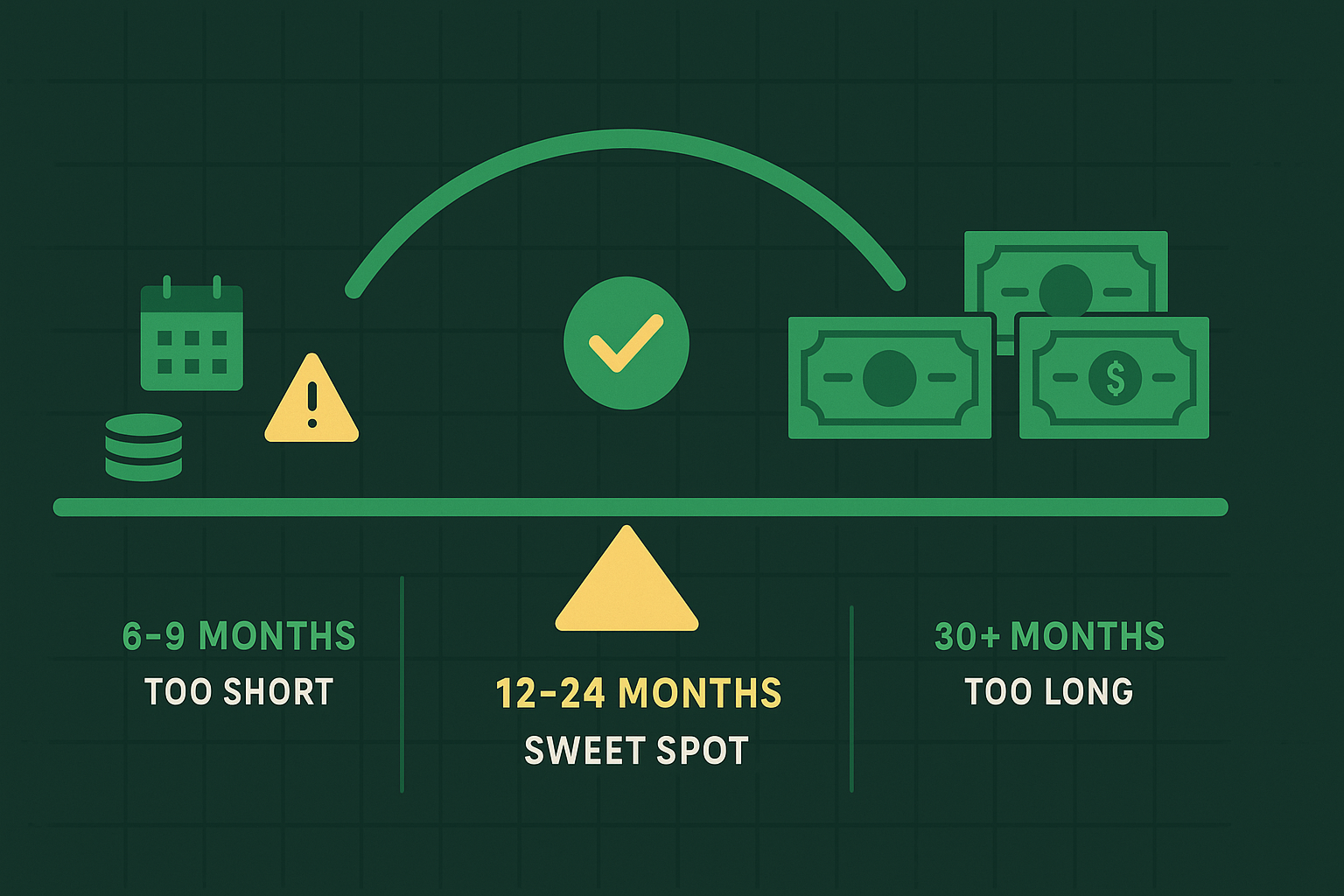 Minimalist illustration showing optimal LEAPS expiration timeline selection in WSY green palette