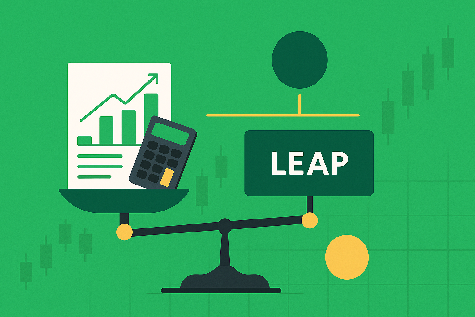 Minimalist illustration connecting intrinsic value analysis with LEAP contracts in WSY green palette