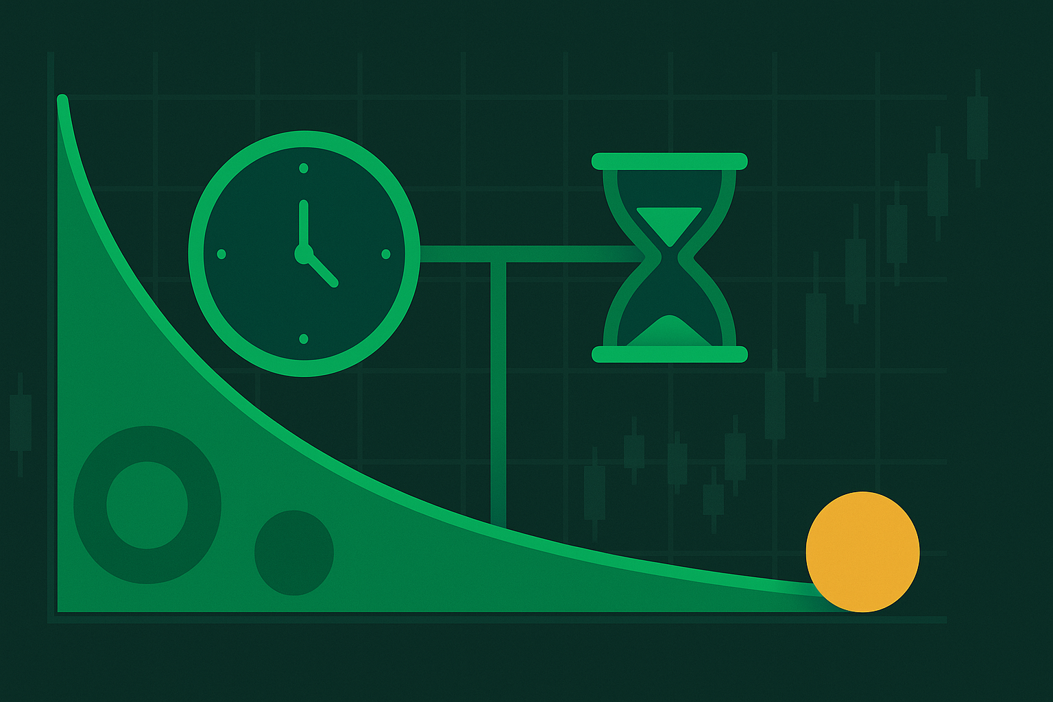 Minimalist illustration showing time decay curve for LEAPS versus short-term options in WSY green palette