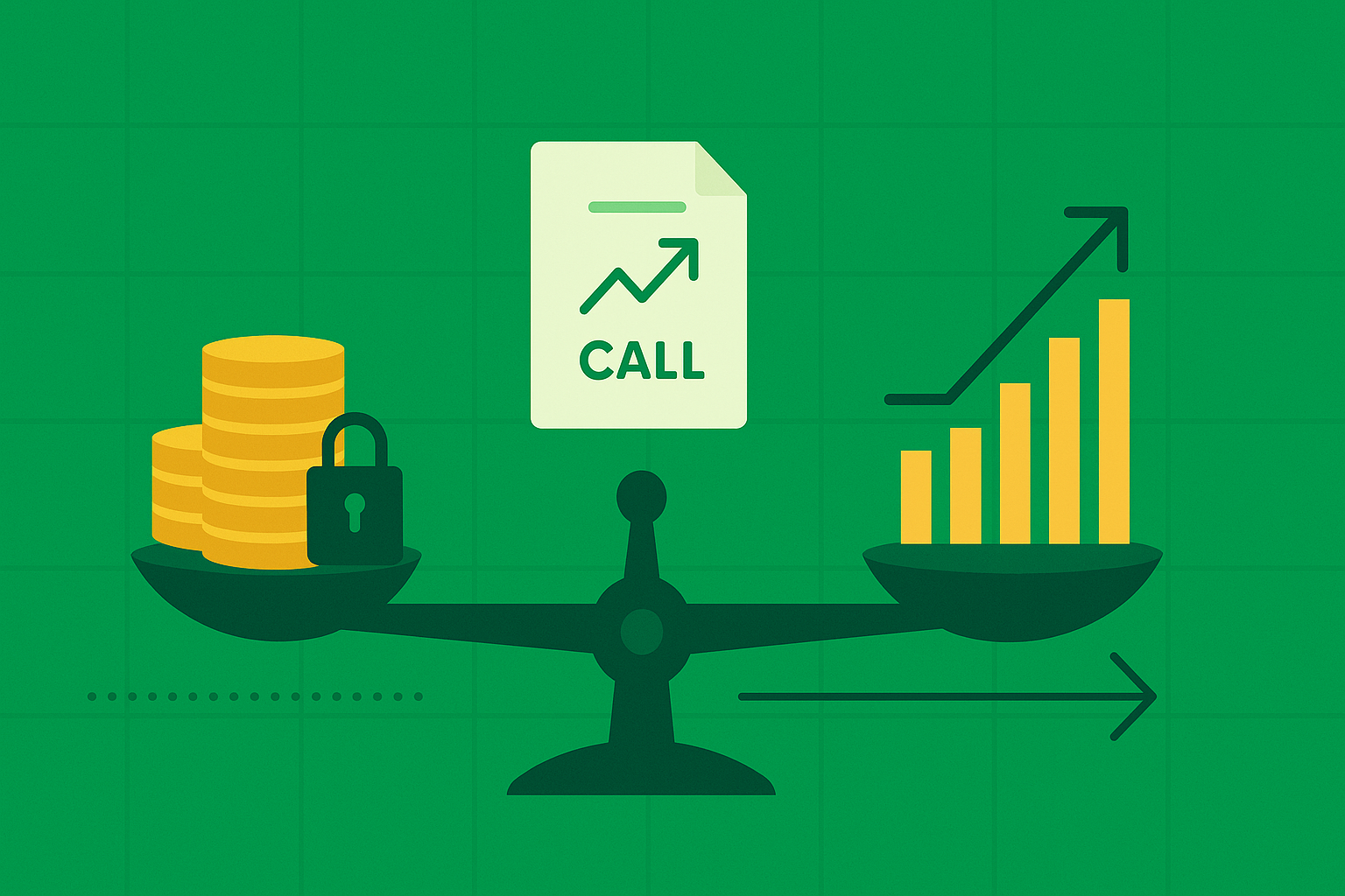 Minimalist illustration combining value investing principles with long-term options strategy in WSY green palette