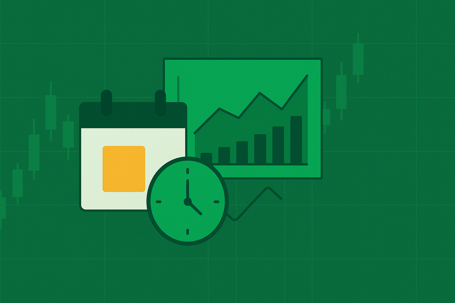 Minimalist illustration of time decay with hourglass and declining value curve on financial background