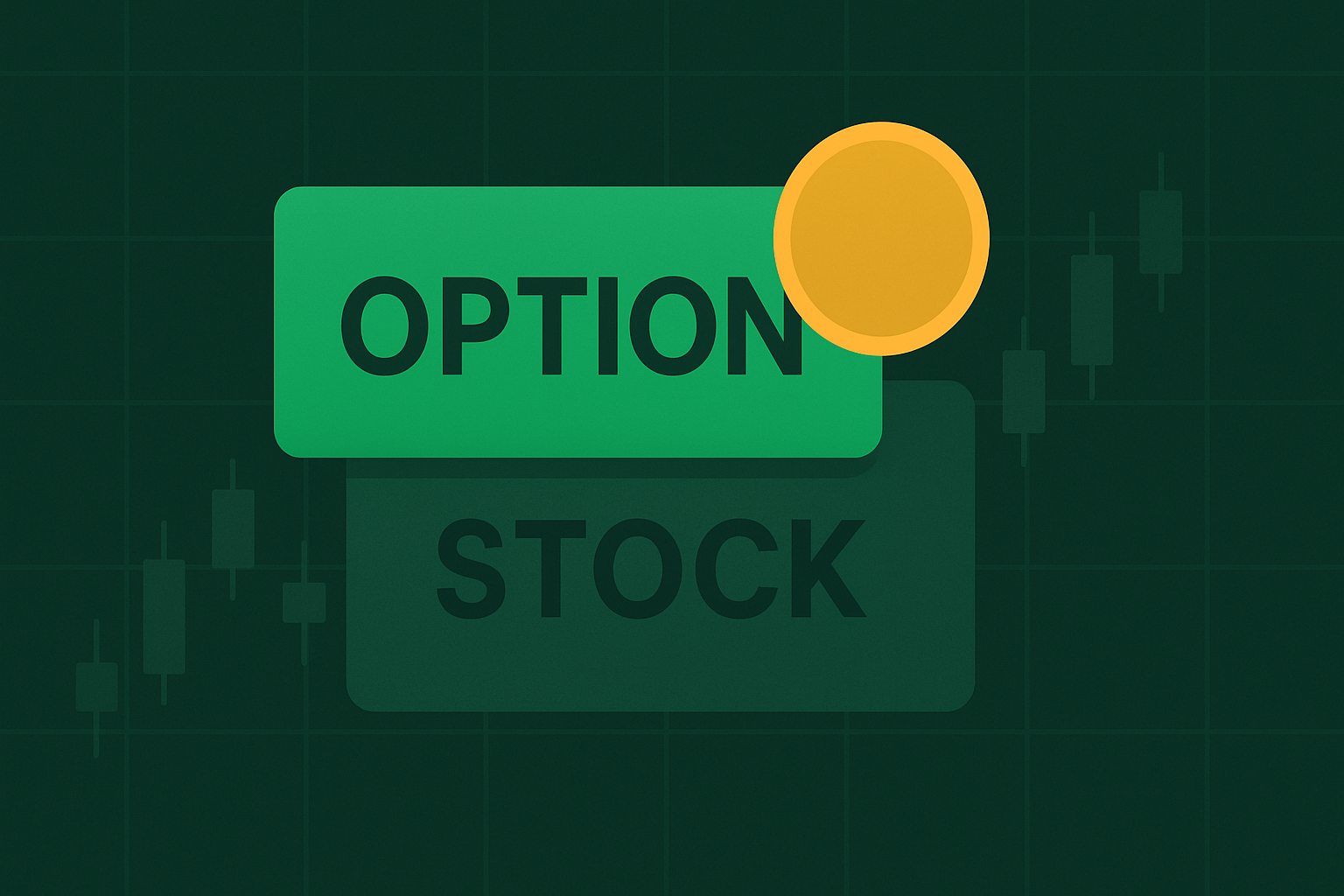 Minimalist illustration of key options terminology with financial symbols and definitions on a clean background