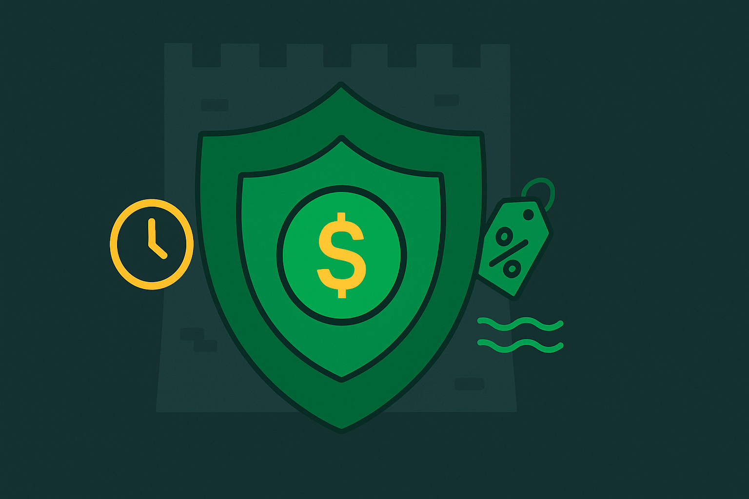 Minimalist illustration showing a protective buffer or shield around a financial asset, representing margin of safety in options trading