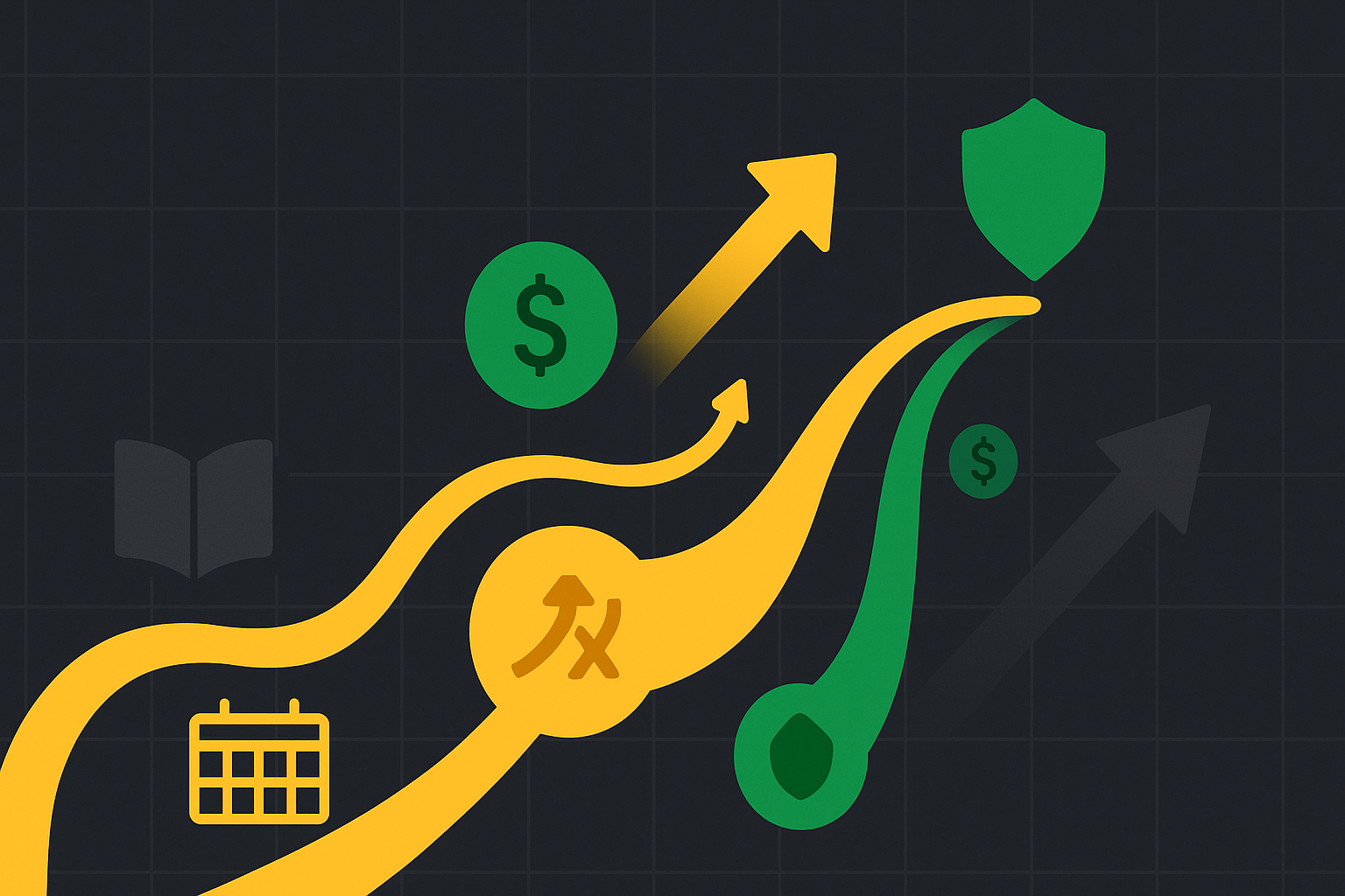 Minimalist illustration showing progression from basics to advanced options strategies in WSY green palette