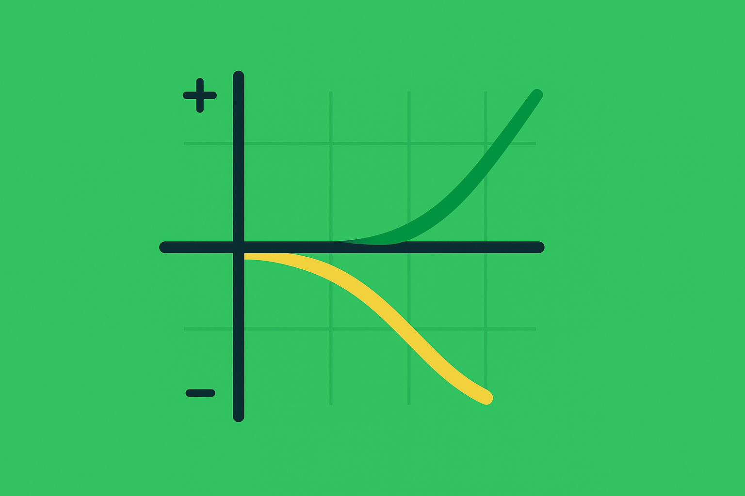 Minimalist diagram showing option payoff curves with profit and loss zones in WSY green palette