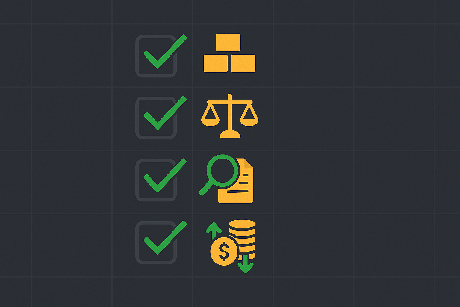 Organized checklist visualization with progressive checkmarks showing portfolio construction steps in WSY green palette