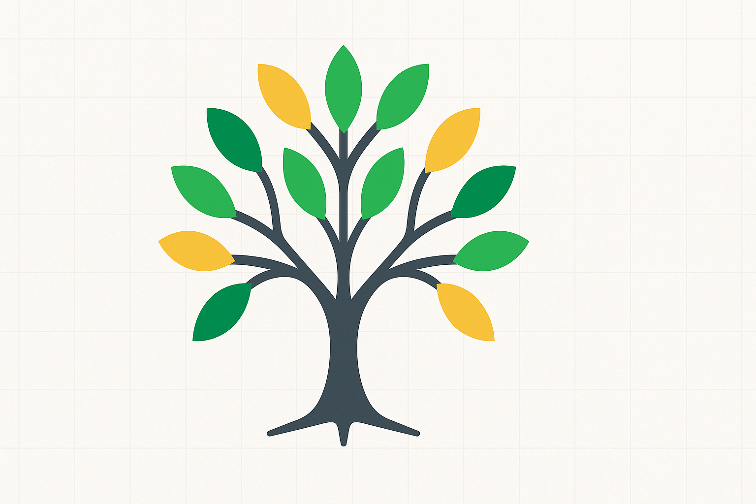 Minimalist tree with multiple branches showing diversified portfolio structure in WSY green palette