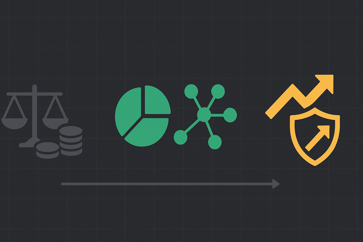 Minimalist timeline showing evolution of portfolio allocation strategies with vintage and modern elements in WSY palette
