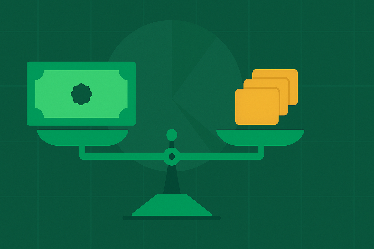 Minimalist illustration of balanced portfolio allocation with stocks and options in WSY green palette