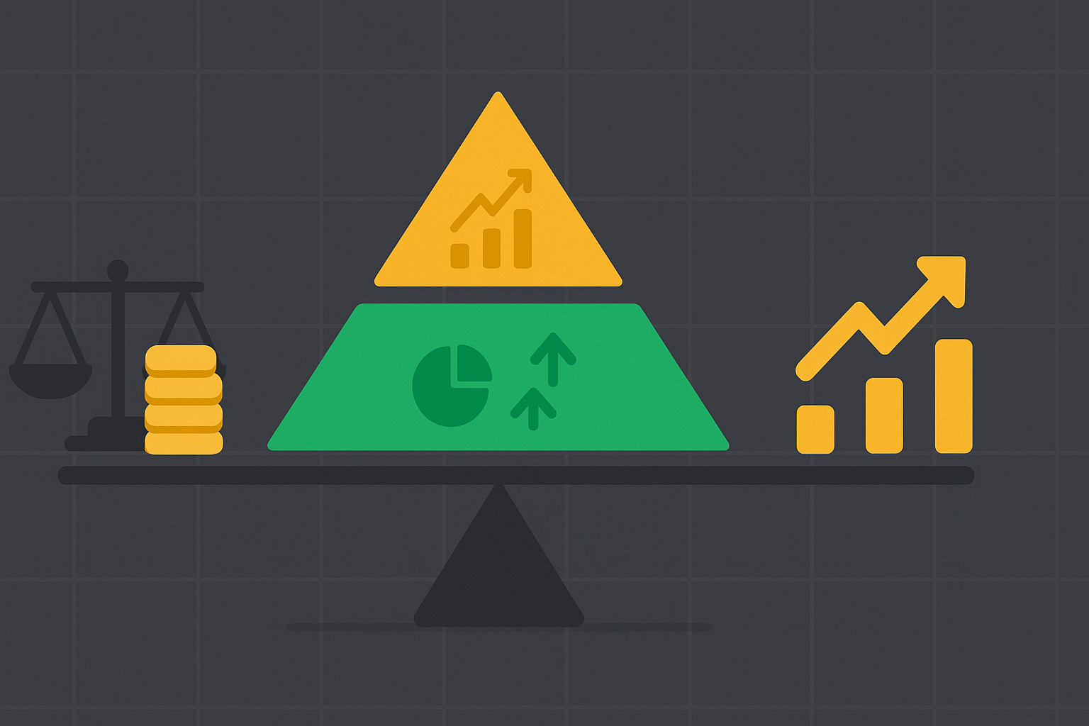Minimalist tiered pyramid structure showing three levels of investment strategies in WSY green, gray, and gold palette