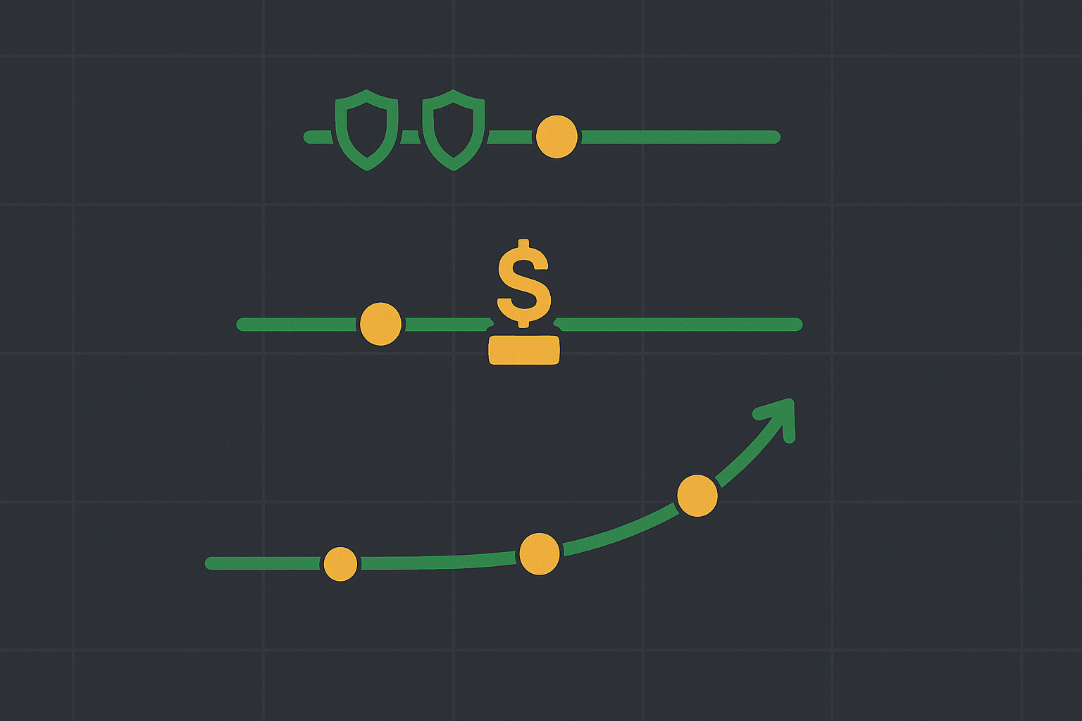 Timeline visualization showing three parallel paths representing short-, medium-, and long-term investment horizons in WSY green palette