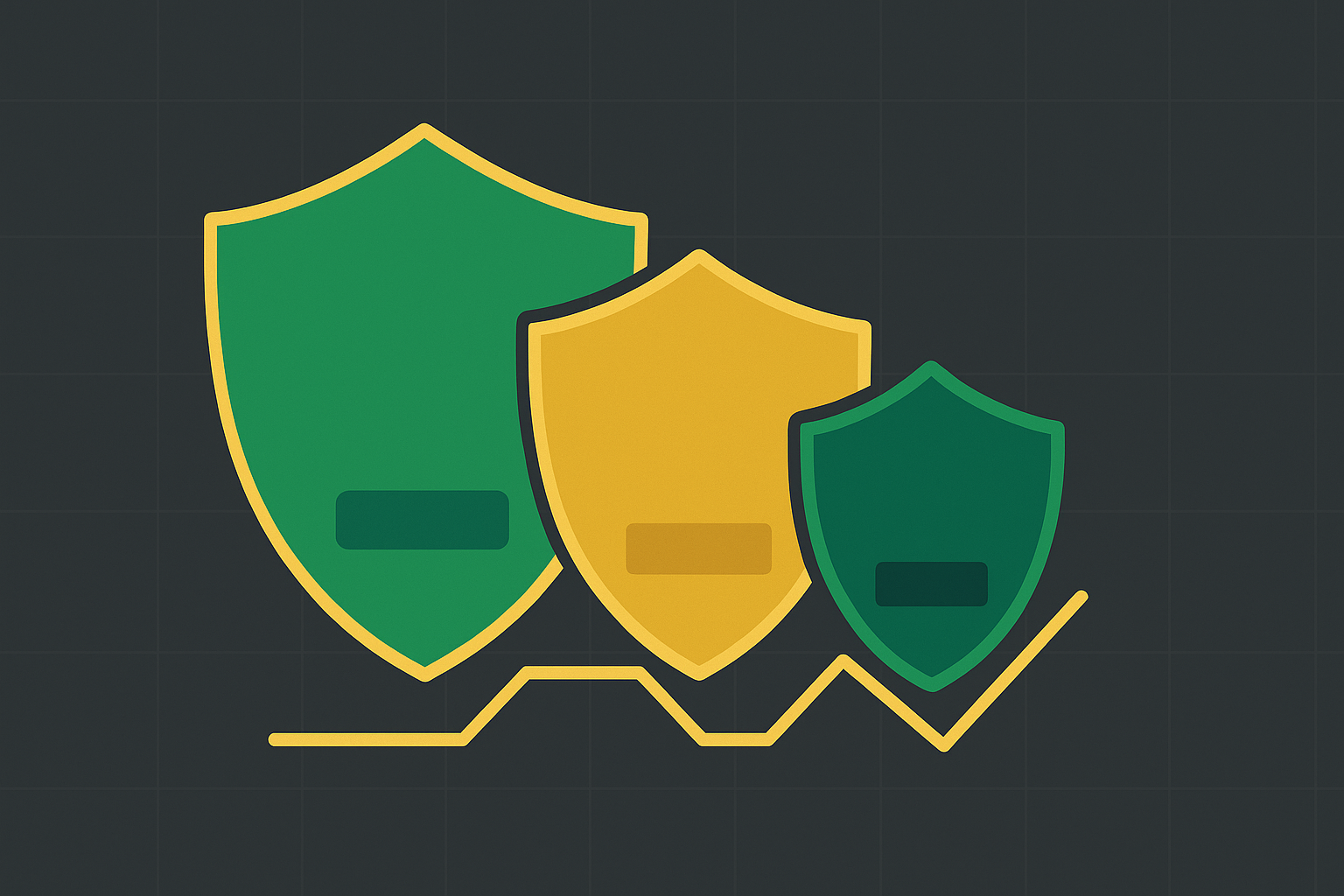 Minimalist layered shield design showing multiple protection levels with ascending strike prices in WSY green palette