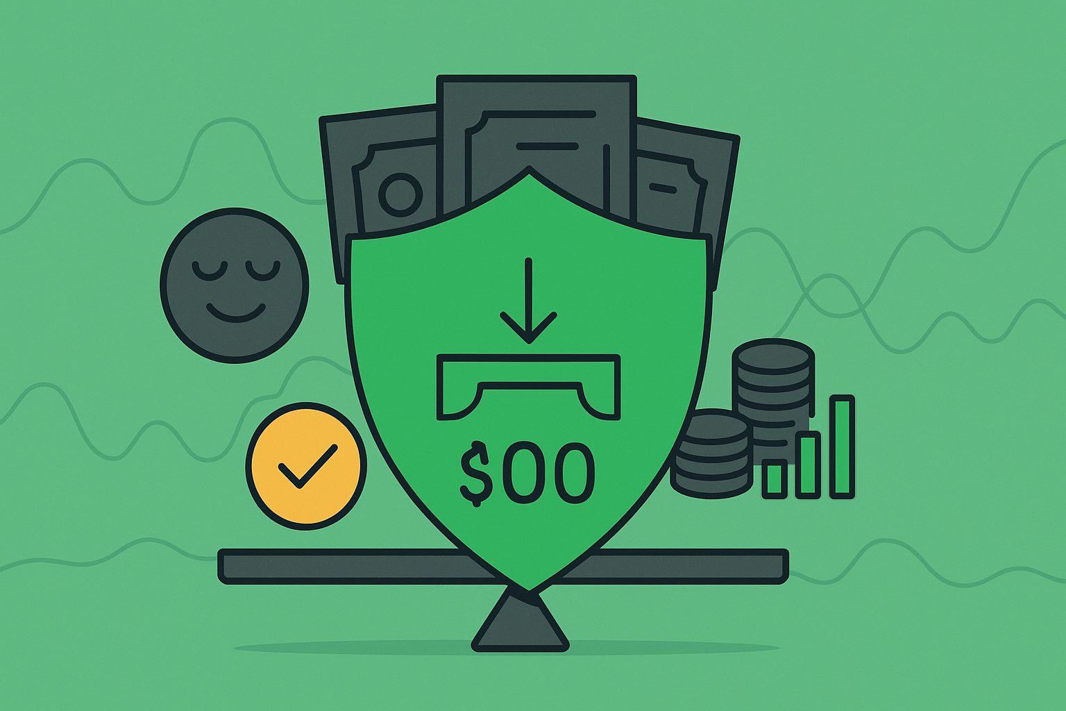 Minimalist illustration showing benefits of protection with shield and safety net in WSY green palette