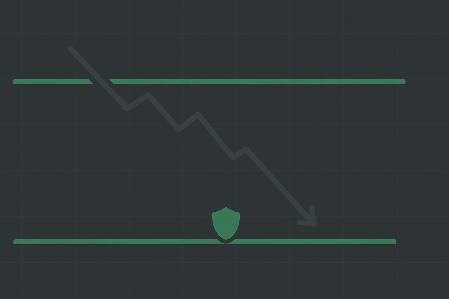 Minimalist illustration showing stock price line with intrinsic value line and protective put floor level in WSY green palette